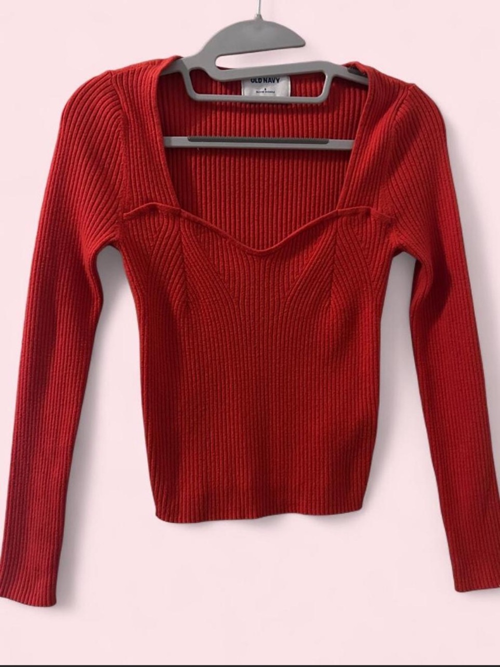 Old Navy Red Ribbed Square-Neck Long Sleeve Sweater